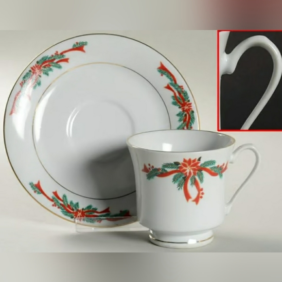Poinsettias & Ribbons Fine China Tea Cup & Saucer Set - Picture 8 of 8